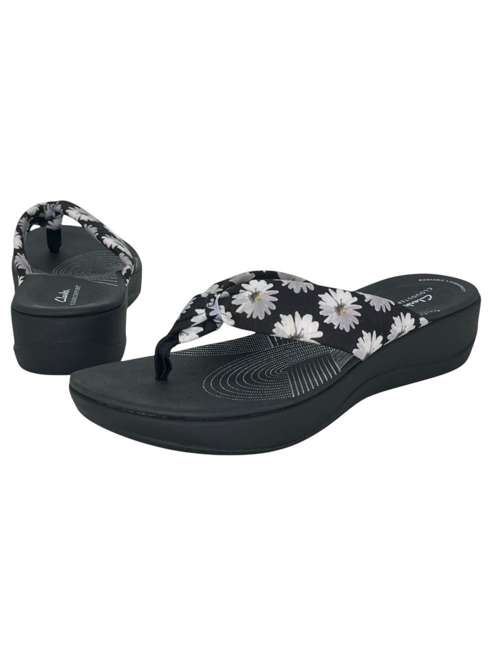Clarks Arla Glison Black Floral Cloudsteppers Womens Thong Sandals Size 11M - Picture 9 of 13